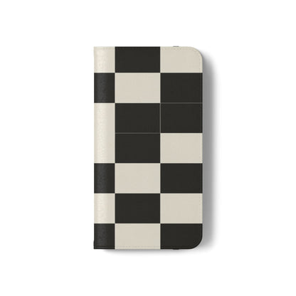 Checkered Flip Phone Case – Black & Cream Retro Grid Wallet Case
