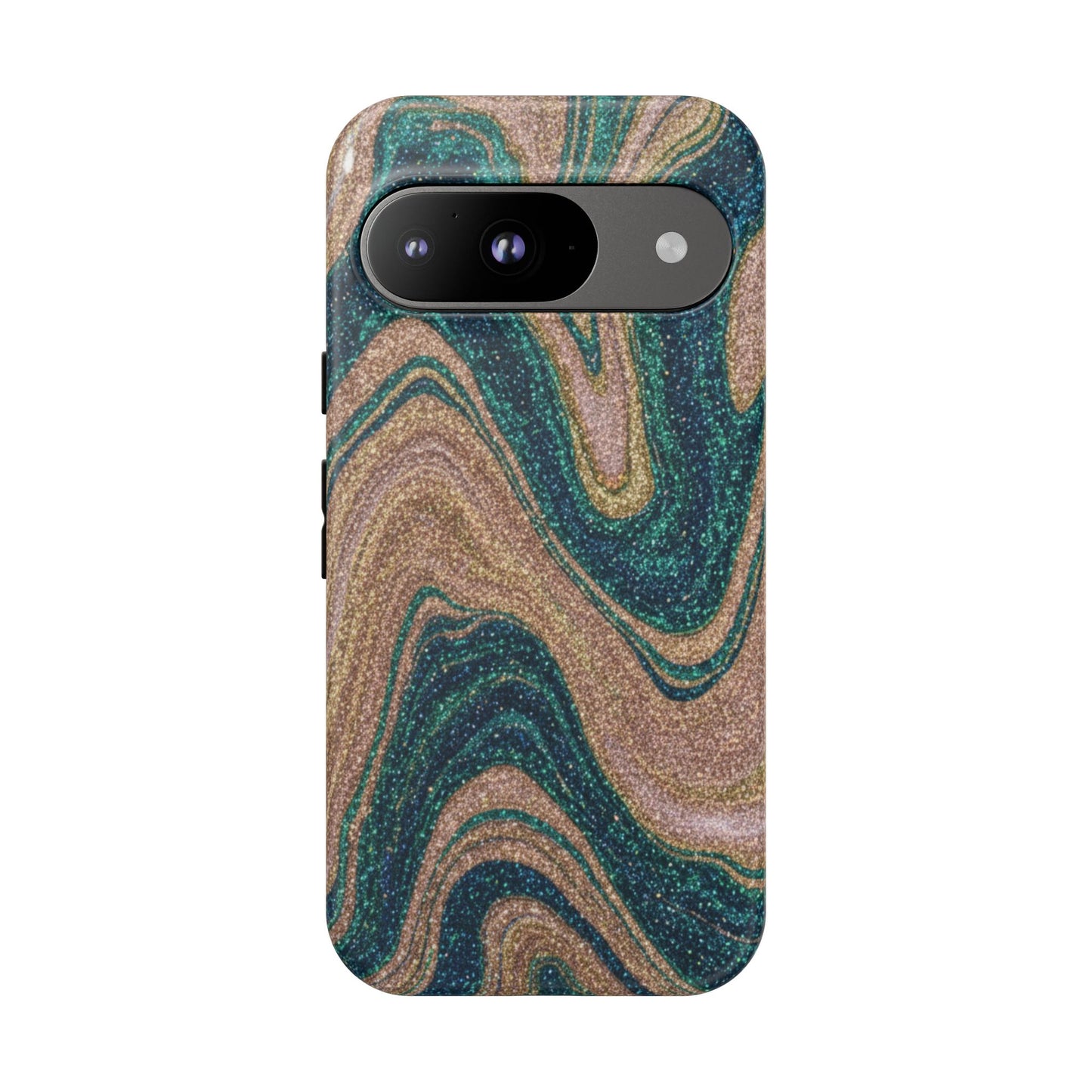Marbled Teal & Gold Phone Case — Glitter Swirl Tough Case