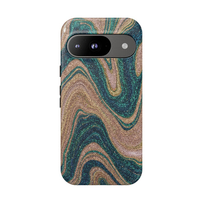 Marbled Teal & Gold Phone Case — Glitter Swirl Tough Case