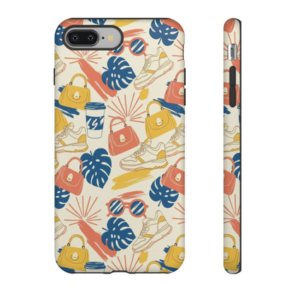 Tough Cases: Retro Summer Pattern Phone Case – Sunglasses, Sneakers & Tropical Leaves