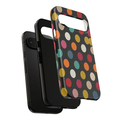 Polka Dot Tough Phone Case – Colorful Retro Dots on Black