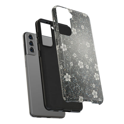 Floral Sparkle Tough Phone Case — Black & Silver Vintage Blossom