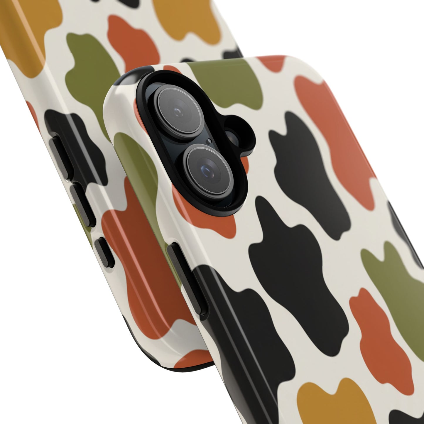 Camouflage Pattern Tough Phone Case – Retro Olive, Rust & Mustard Protective Cover