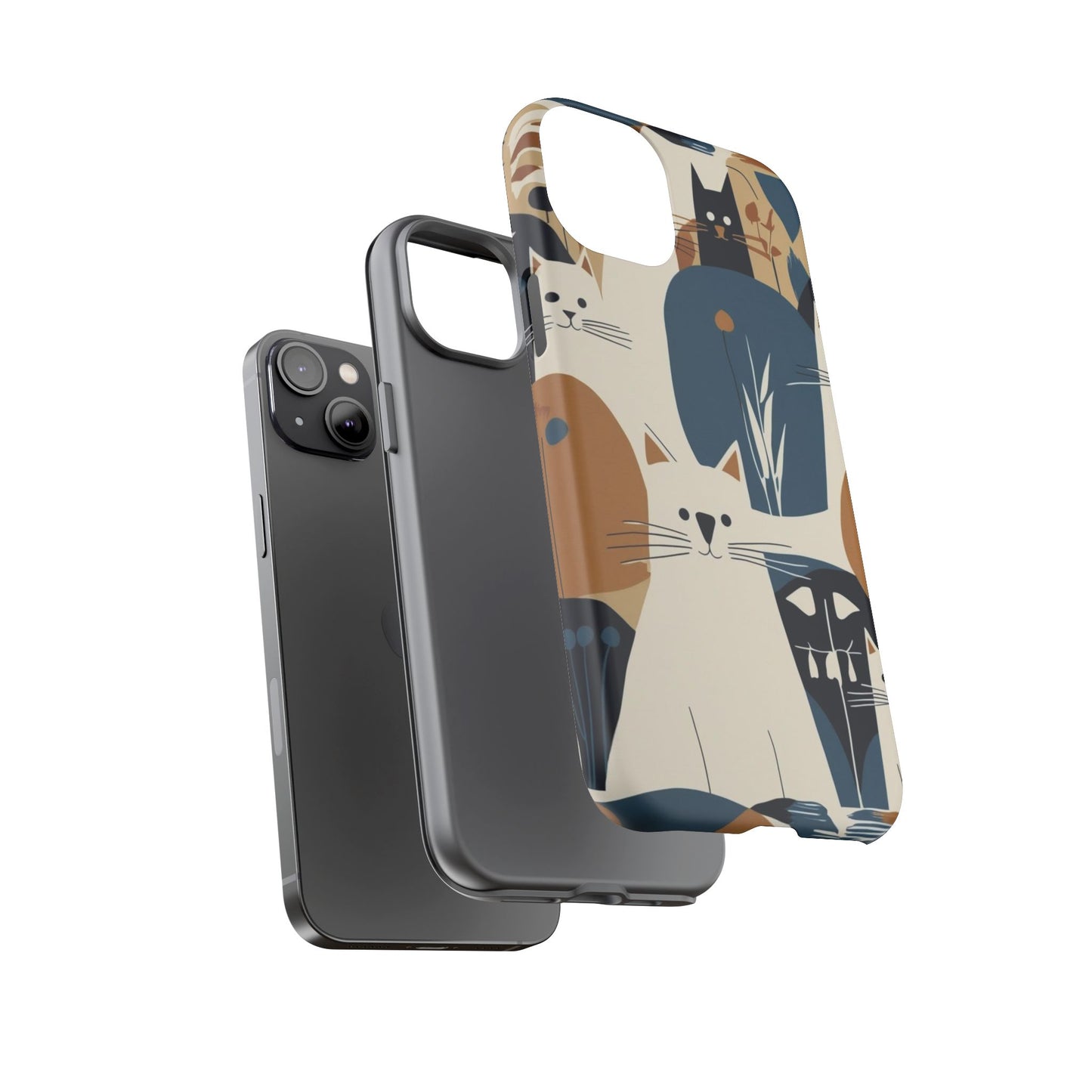 Cat Pattern Phone Case – Retro Abstract Cats Protective iPhone Cover