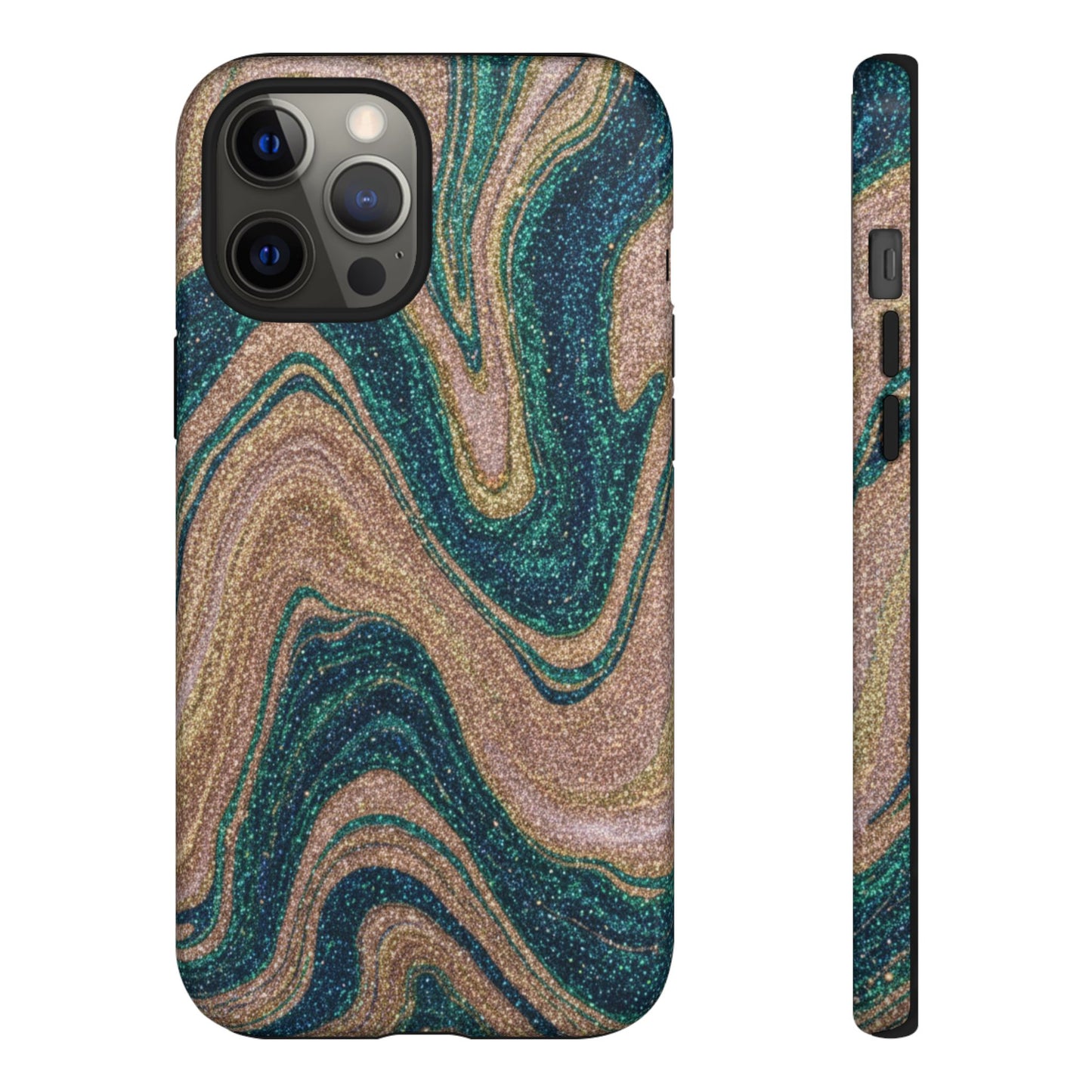 Marbled Teal & Gold Phone Case — Glitter Swirl Tough Case