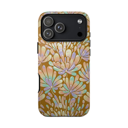 Floral Burst Tough Phone Case – Gold Pastel Botanical Protection