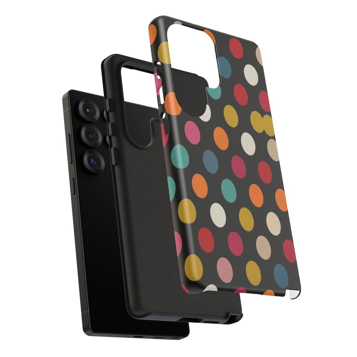 Polka Dot Tough Phone Case – Colorful Retro Dots on Black