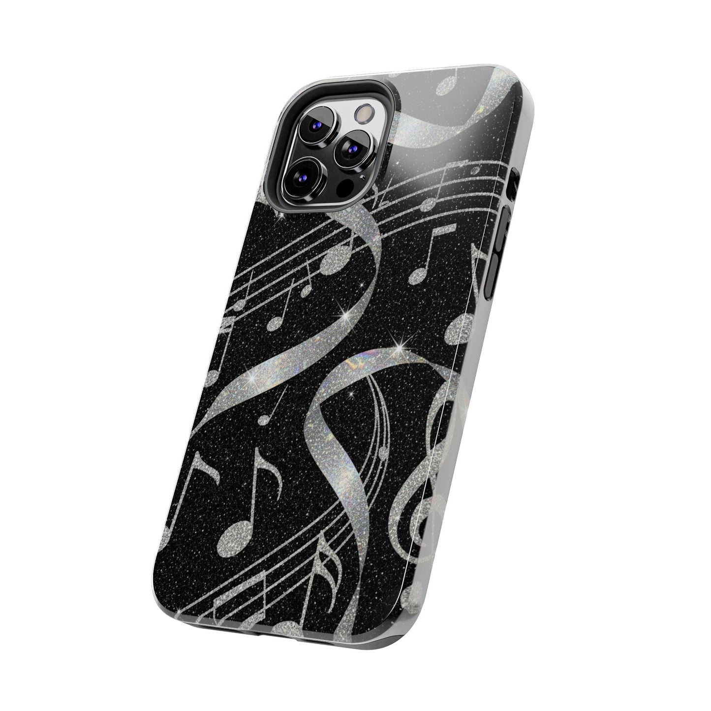 Musical Notes Tough Phone Case – Glitter Black Musician Phone Cover