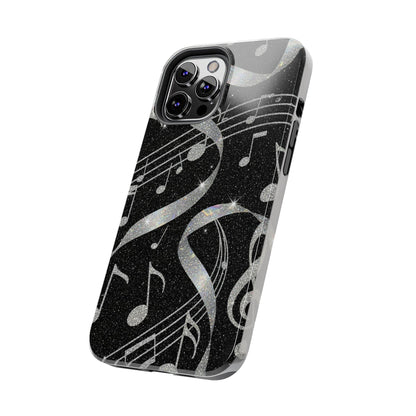 Musical Notes Tough Phone Case – Glitter Black Musician Phone Cover