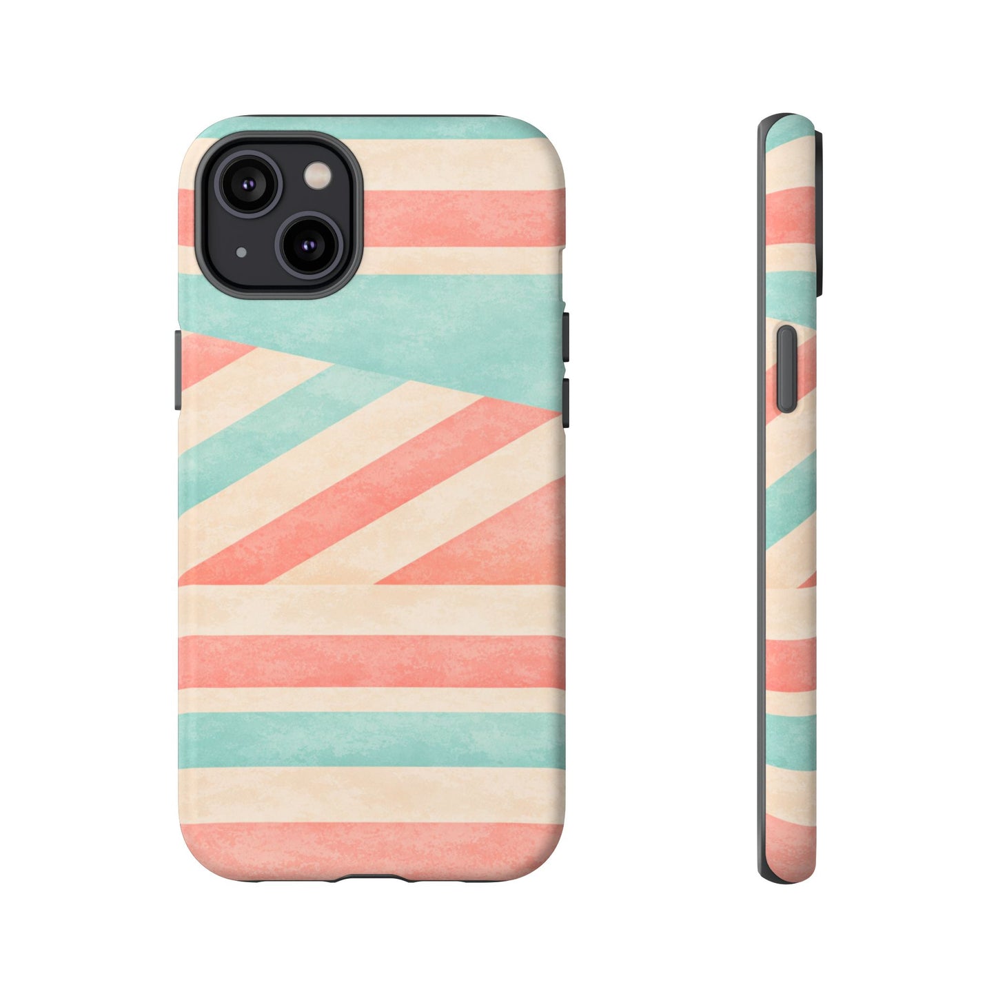 Pastel Stripes Tough Phone Case – Retro Coral & Teal Protective Cover