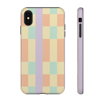 Pastel Checkered Phone Case — Retro Stripe Tough Case