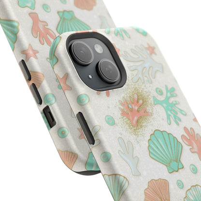 Sea Shells Magnetic Impact Phone Case — Pastel Coral & Teal Beach Design
