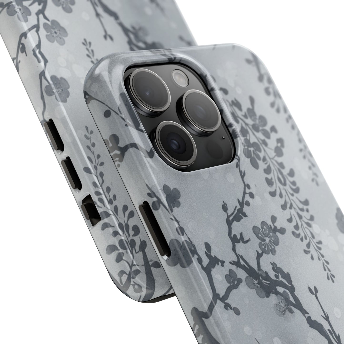 Tough Phone Case — Gray Cherry Blossom Ink Floral Design