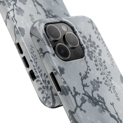 Tough Phone Case — Gray Cherry Blossom Ink Floral Design