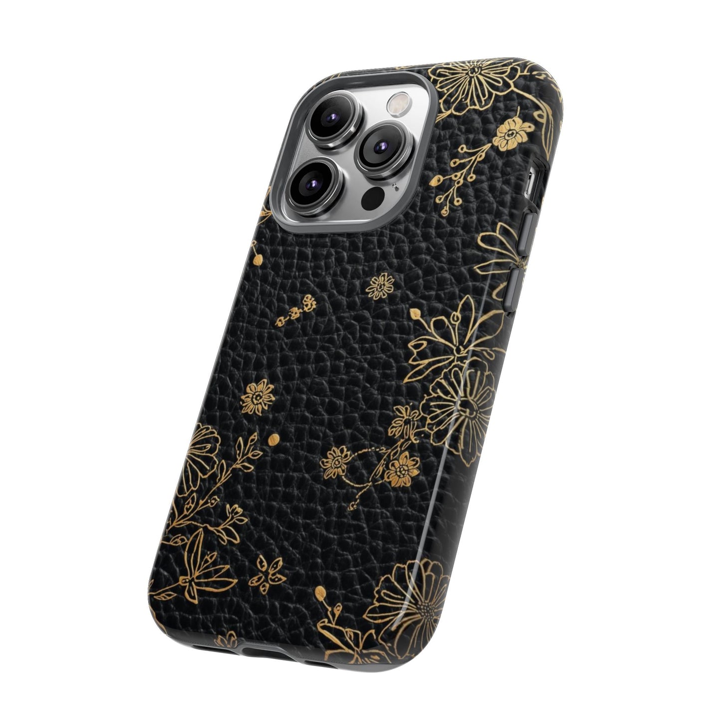 Floral Gold Foil Leather Texture Tough Phone Case
