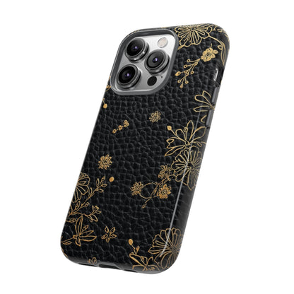 Floral Gold Foil Leather Texture Tough Phone Case
