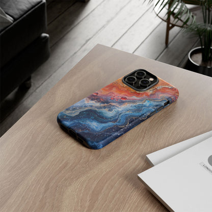 Marbled Galaxy Tough Phone Case — Abstract Blue & Coral Protective Cover
