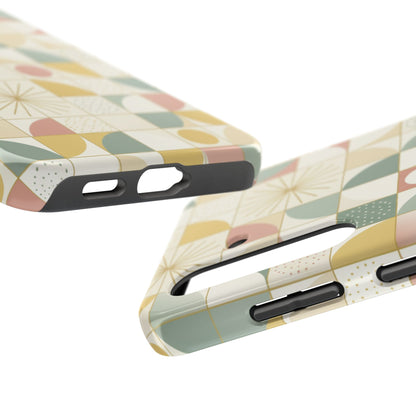 Retro Geometric Tough Phone Case — Pastel Midcentury Pattern