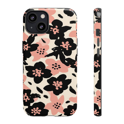 Floral Phone Case — Pink & Black Retro Blossom Protective Cover