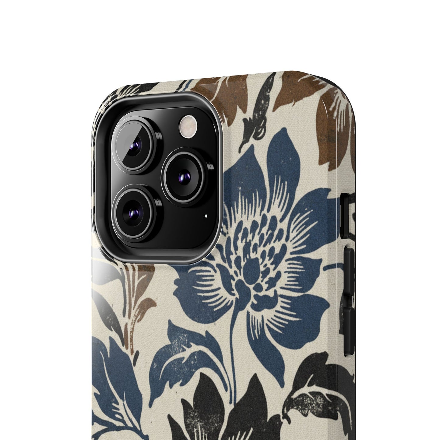 Floral Vintage Tough Phone Case — Blue & Brown Botanical Protection
