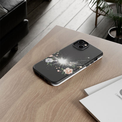 Floral Burst Phone Case — Protective Black Sparkle Design