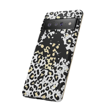 Leopard Splash Tough Phone Case — Black & Cream Animal Print Protective Cover