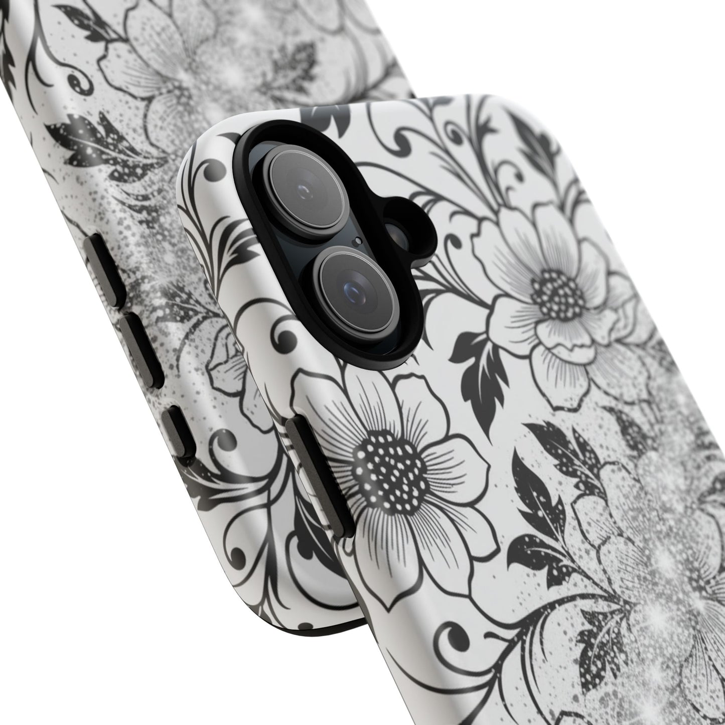 Floral Lace Phone Case — Black & White Vintage Flower Protective Case