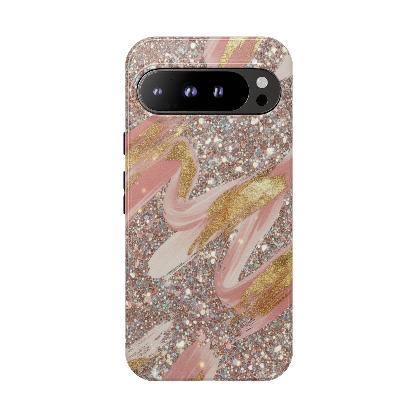 Glitter Blush Marble Phone Case — Pink Gold Swirl Tough Case