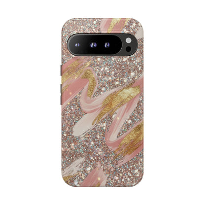 Glitter Blush Marble Phone Case — Pink Gold Swirl Tough Case