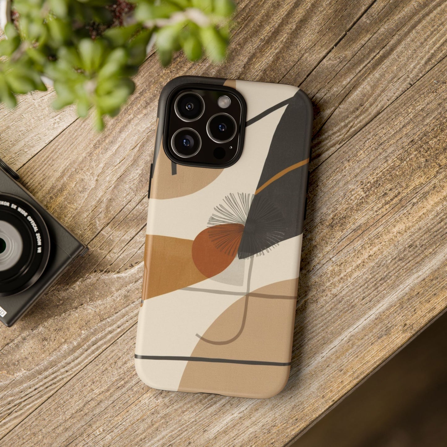 Abstract Earth Tone Phone Case — Mid-Century Minimalist Tough Case