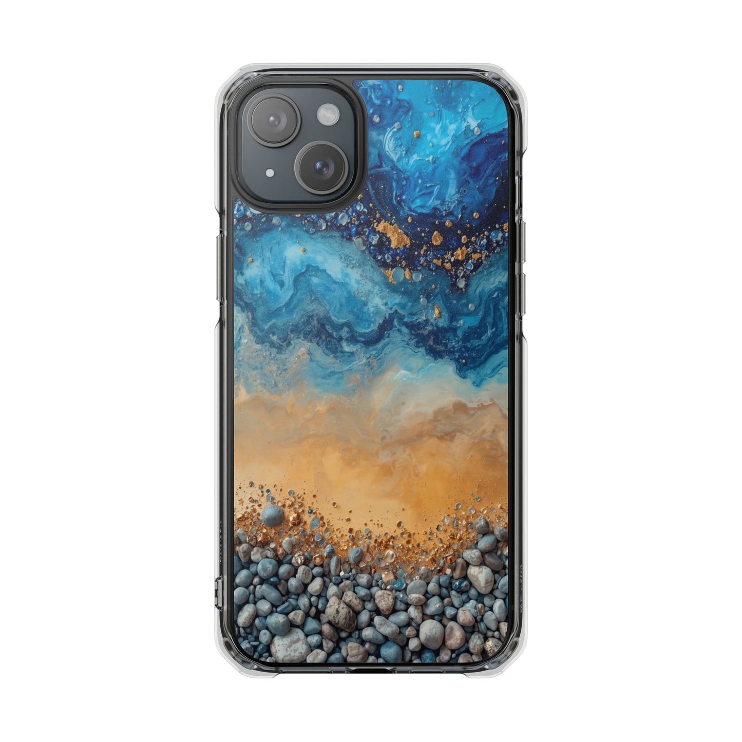 Clear Magnetic Phone Case — Blue Ocean Agate Design, Impact-Resistant Protection