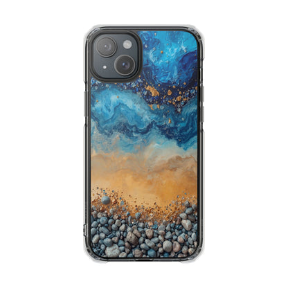 Clear Magnetic Phone Case — Blue Ocean Agate Design, Impact-Resistant Protection