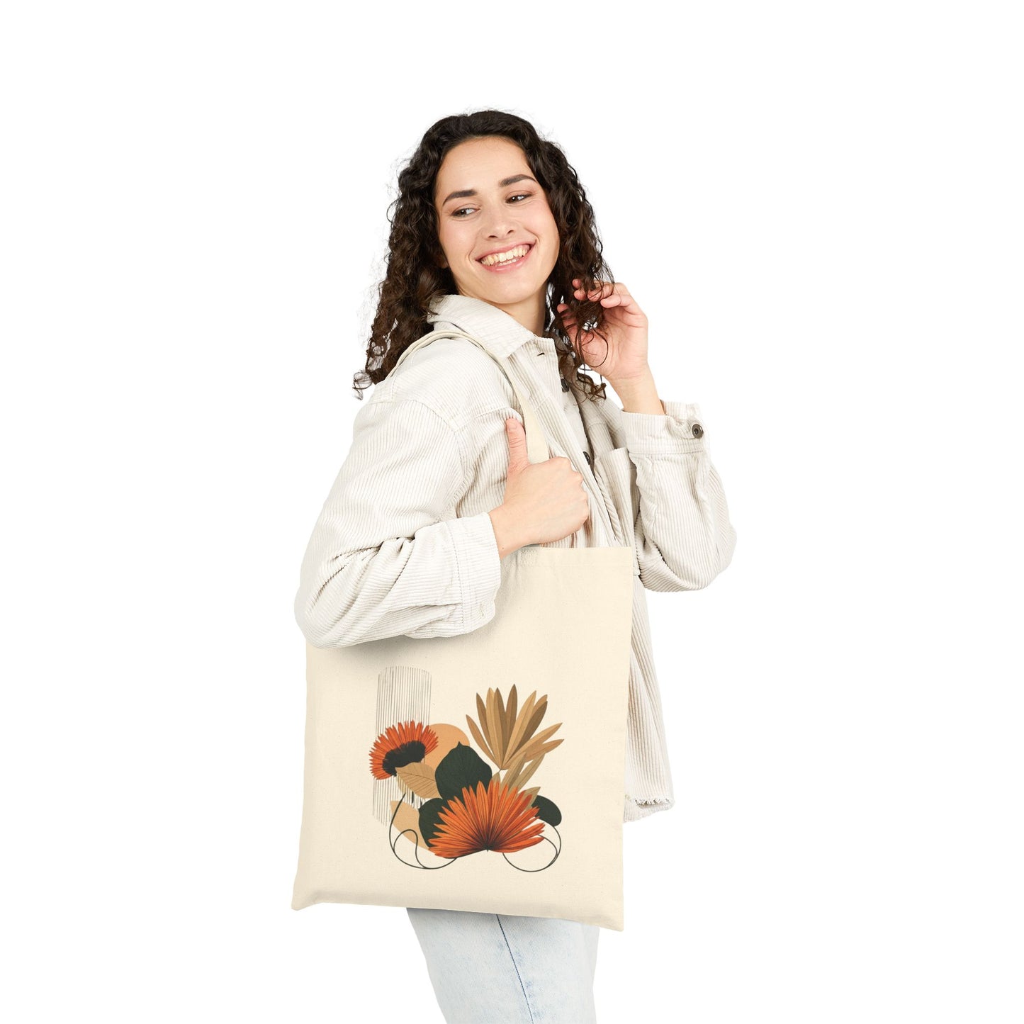 Botanical Cotton Canvas Tote Bag, Eco-Friendly Shopping Bag, Gift for Her, Reusable Grocery Bag, Boho Style Tote