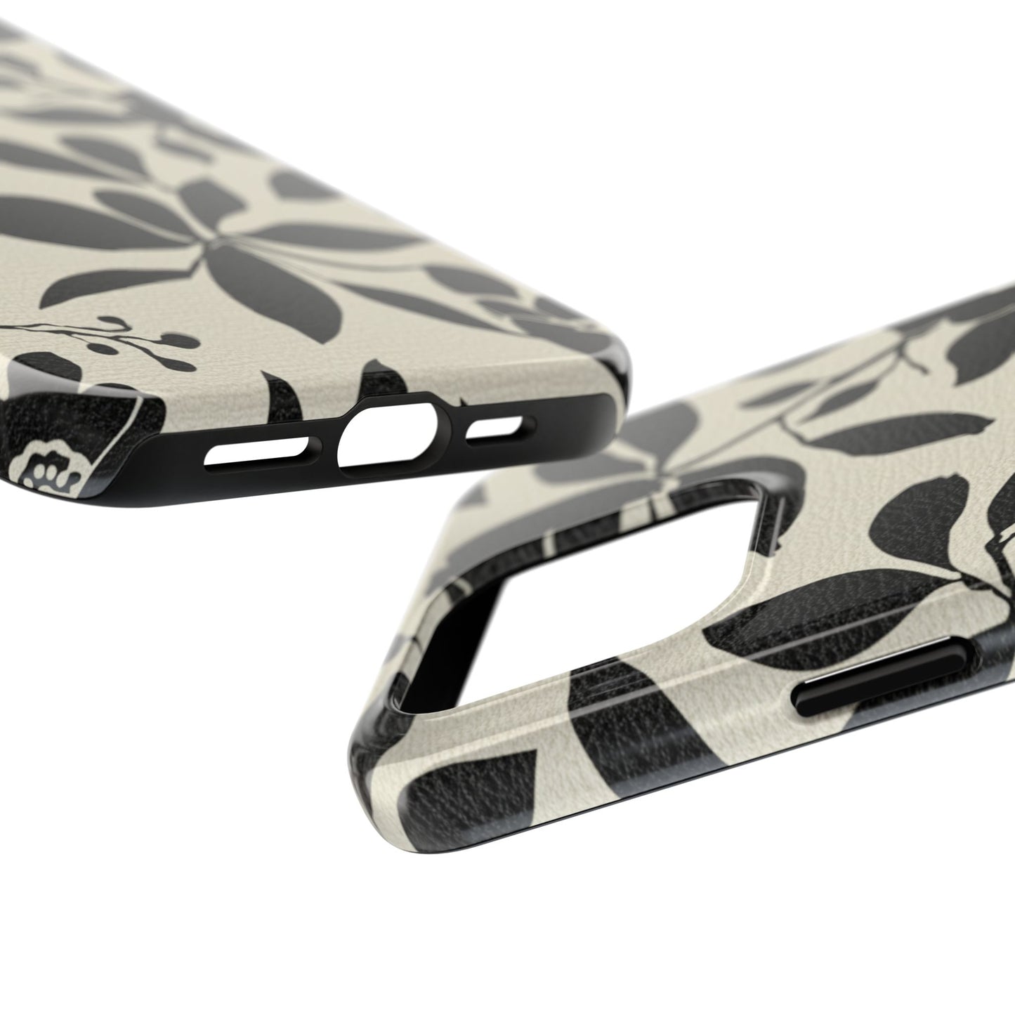 Tough Phone Case — Black Floral Silhouette Protective Cover