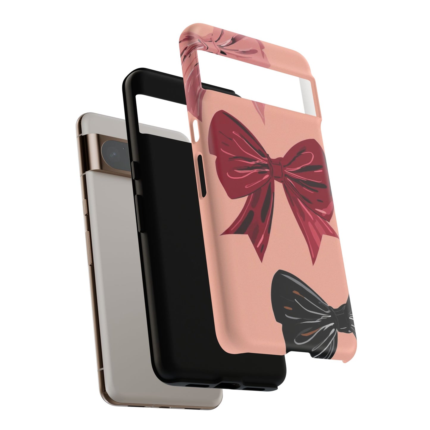 Bow Pattern Tough Phone Case — Pink, Red & Black Decorative Bows