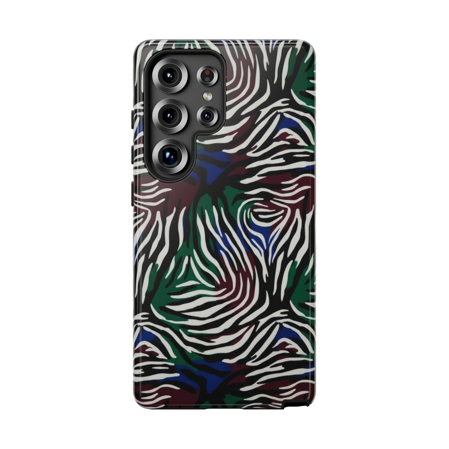 Zebra Camo Tough Phone Case – Green & Blue Animal Print Protective Cover