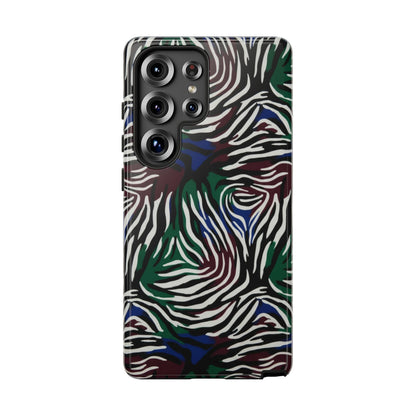 Zebra Camo Tough Phone Case – Green & Blue Animal Print Protective Cover