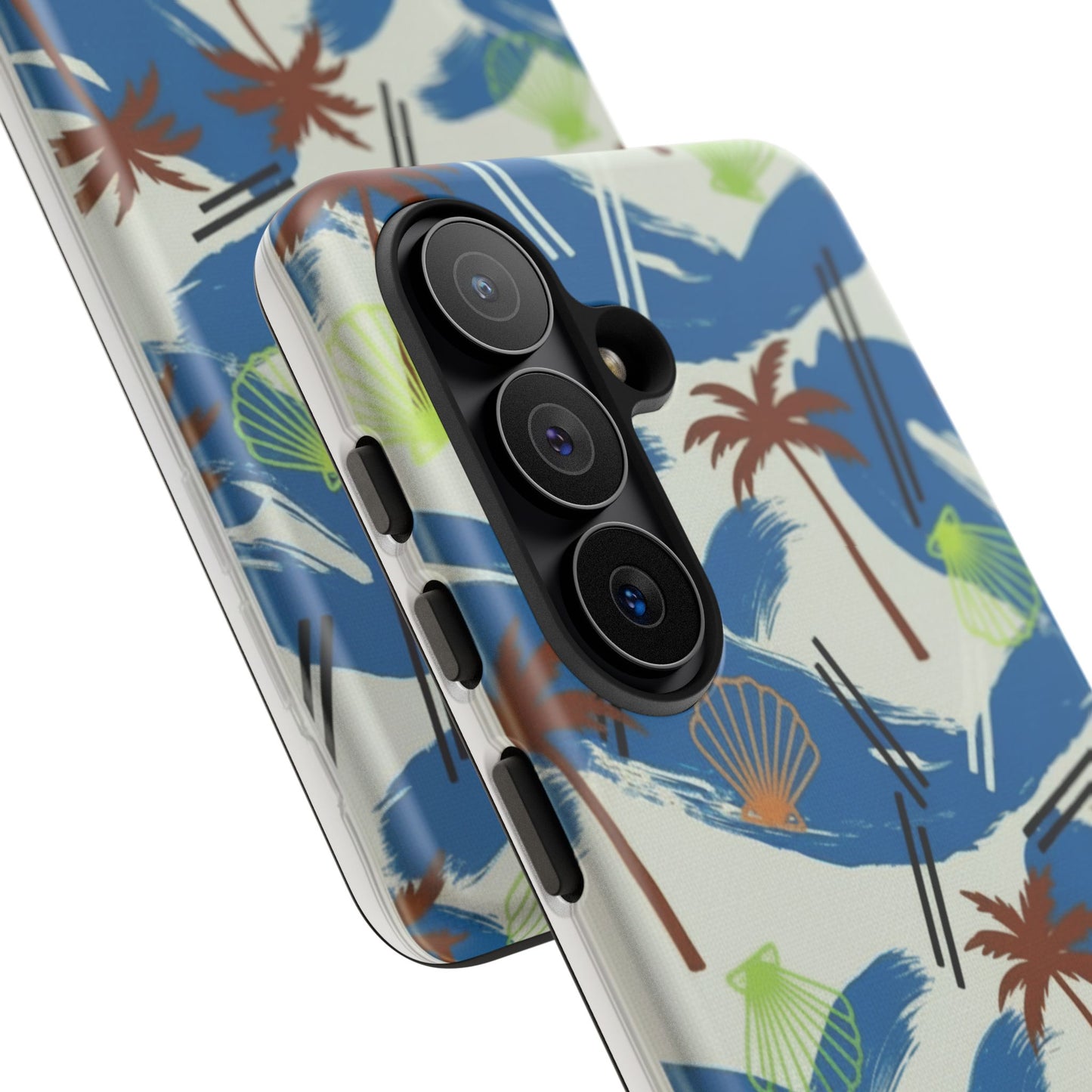 Tropical Palm Pattern Phone Case — Blue Beach Shells Protective Cover