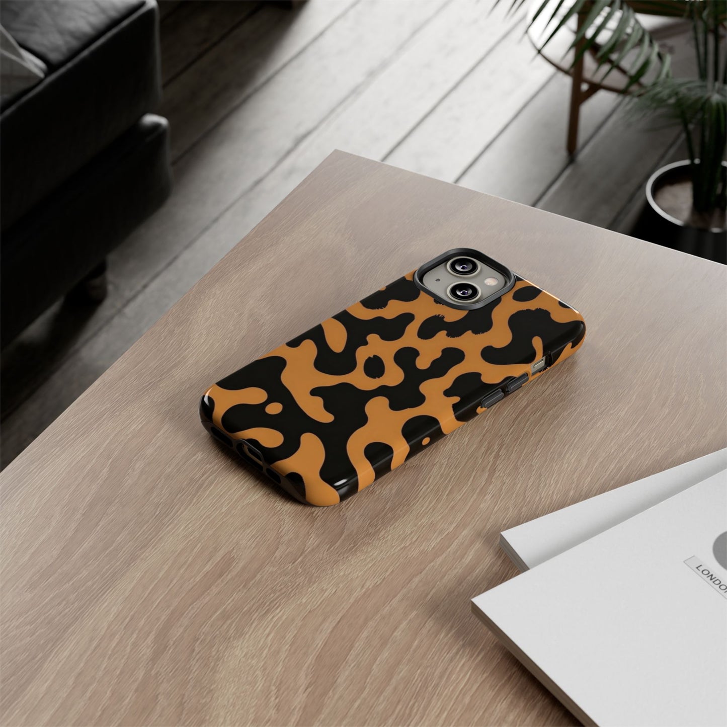 Leopard Print Phone Case — Orange & Black Tough Pattern Protective Cover