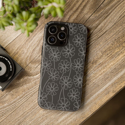 Floral Doodle Tough Phone Case — Black & Gray Daisy Pattern