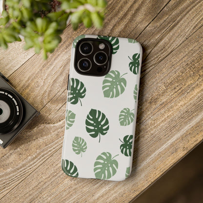 Monstera Leaf Tough Phone Case – Tropical Green Palm Pattern Protective Cover