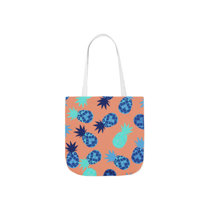 Tropical Pineapple Canvas Tote Bag — Coral & Teal Patterned Beach Market Bag