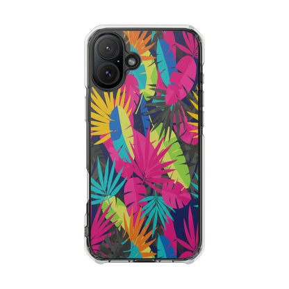 Tropical Neon Leaves Phone Case — Clear Magnetic Impact Case