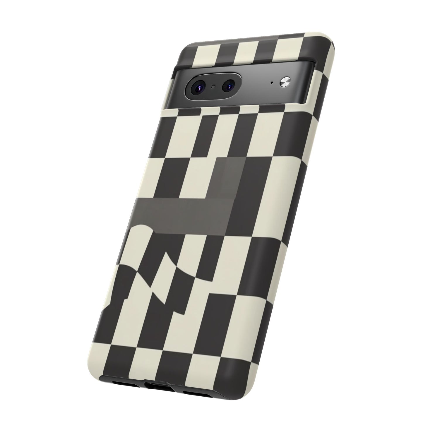Checkerboard Wave Phone Case — Black & Cream Graphic Tough Case