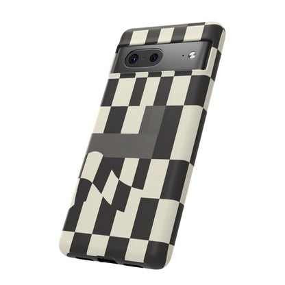 Checkerboard Wave Phone Case — Black & Cream Graphic Tough Case