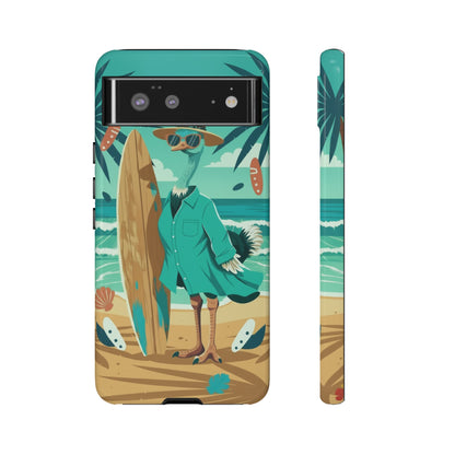 Phone Case — Retro Dressed Seagull Surfing Beach Illustration