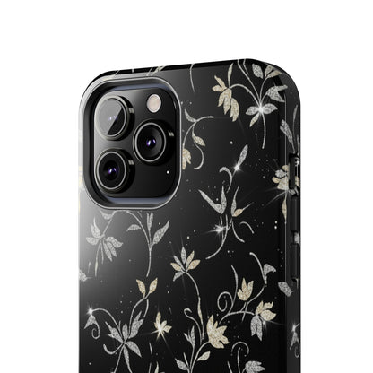 Floral Noir Tough Phone Case — Vintage Black Botanical Protective Cover