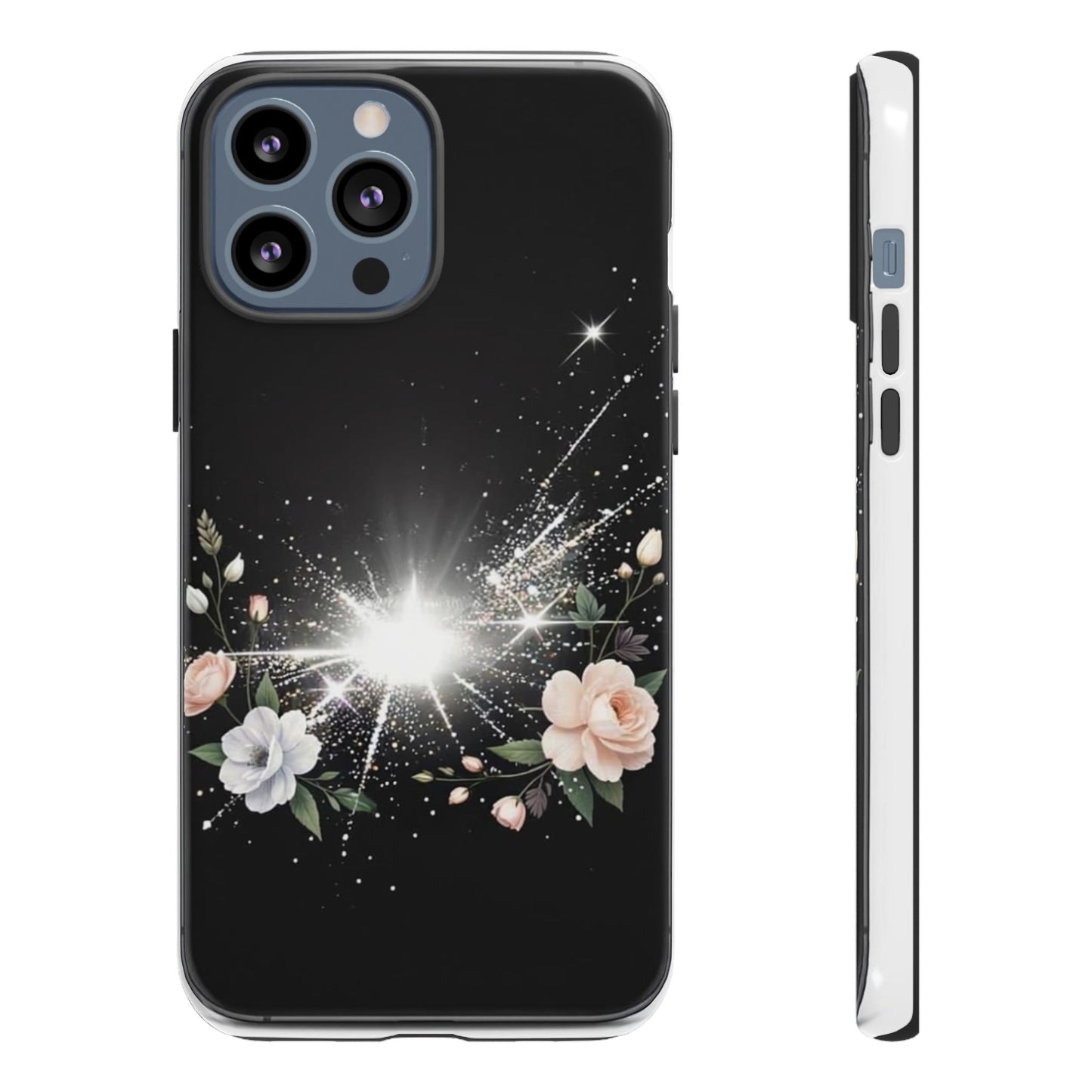 Floral Burst Phone Case — Protective Black Sparkle Design