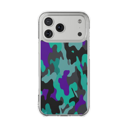 Camouflage Clear Magnetic Impact Phone Case — Teal & Purple Camo