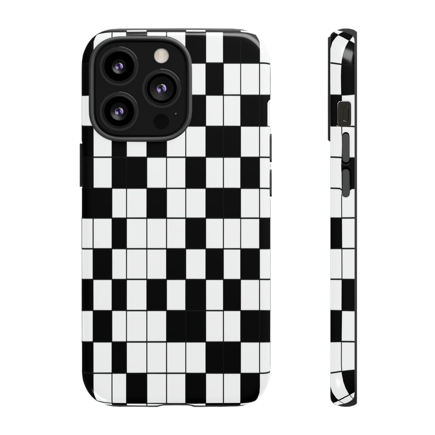 Crossword Grid Phone Case — Black & White Puzzle Pattern Tough Phone Cover
